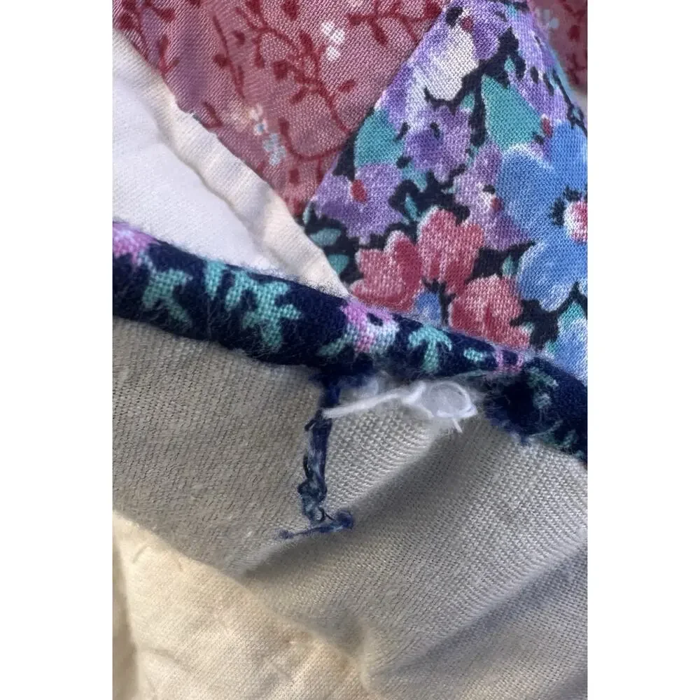 Handmade 1940's Double Wedding Ring Quilt 78”x80” USA Feedsack Hand stitched